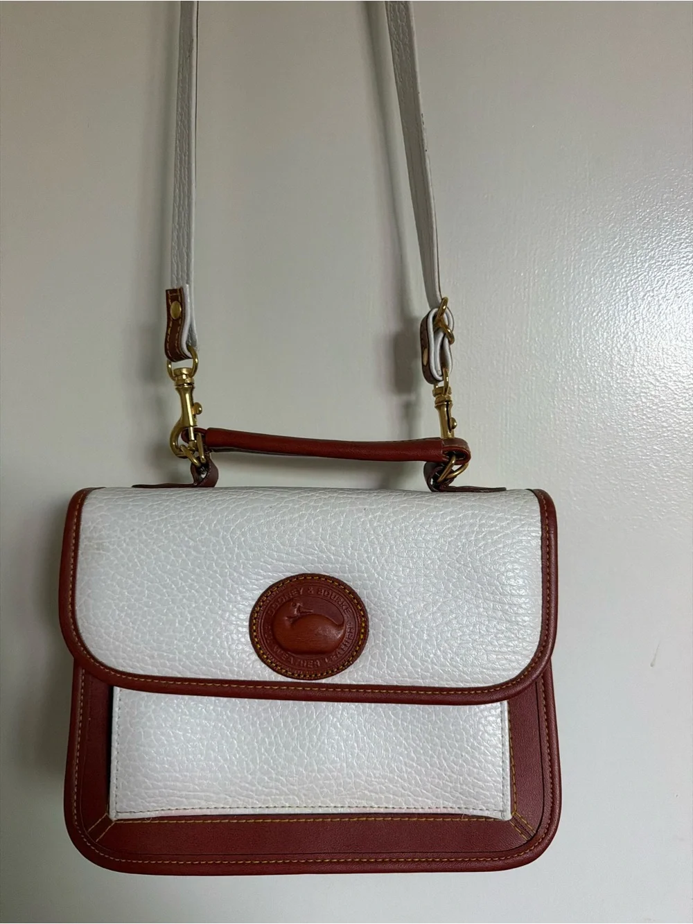 Dooney & Bourke White and Brown Pebbled Leather Top-Handle Crossbody